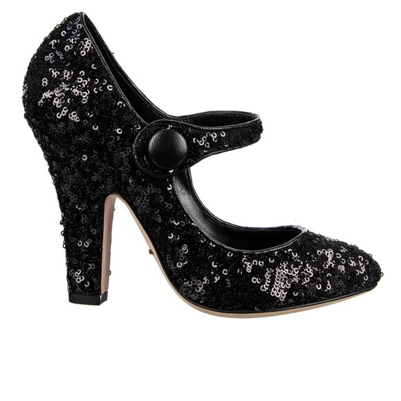 Dolce & Gabbana - Sequined Mary Jane Pumps VALLY Black 35.5 US 5.5 - Picture 1 of 5